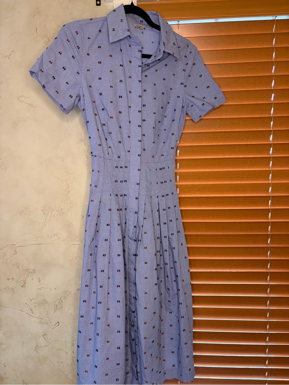 Daniel Cremieux Light Blue Short-Sleeve Midi Shirt Dress with Tiny Print
